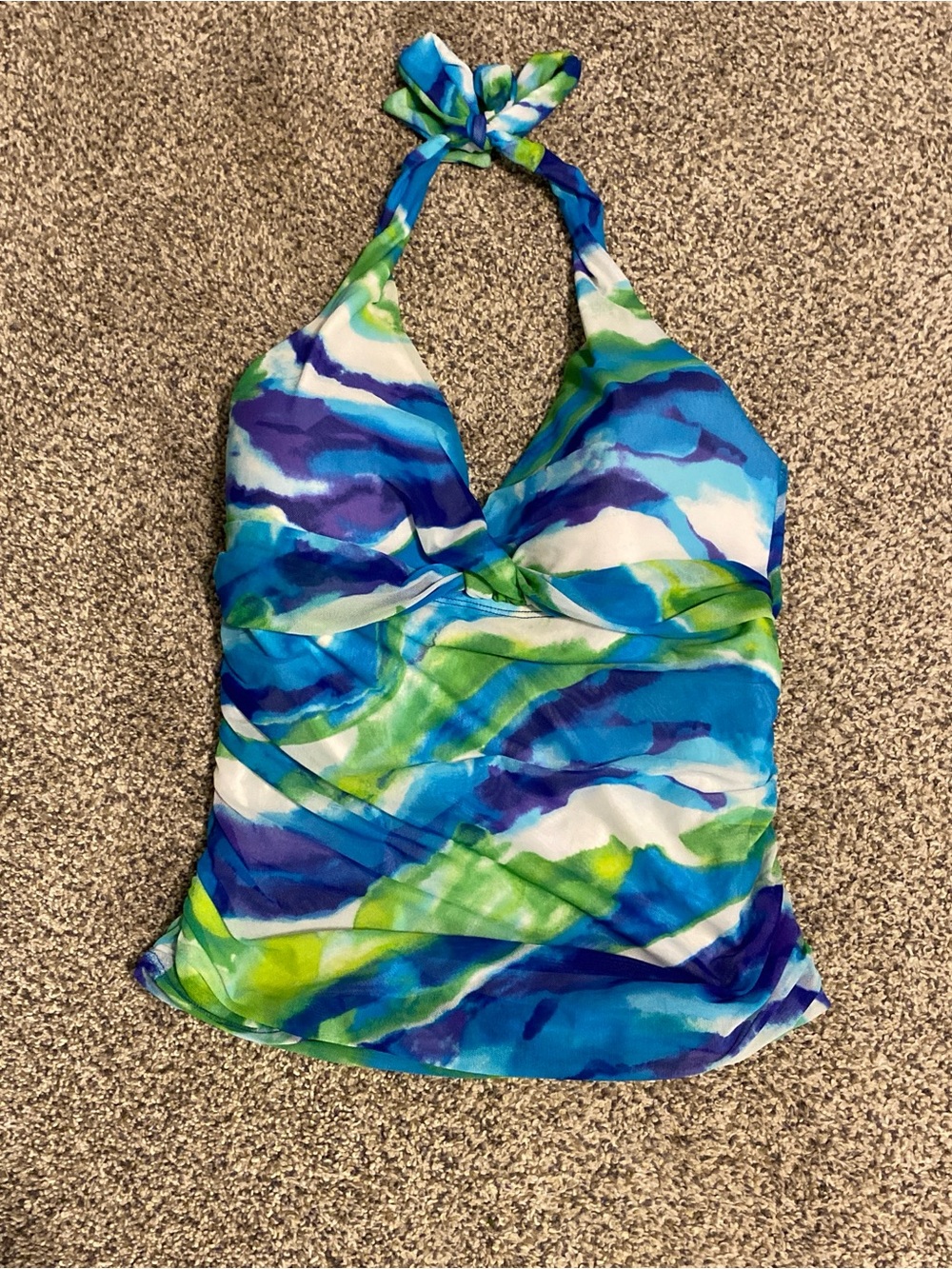 Lauren Ralph Lauren Blue, Green & White Halter Tankini Swim Top Size 8